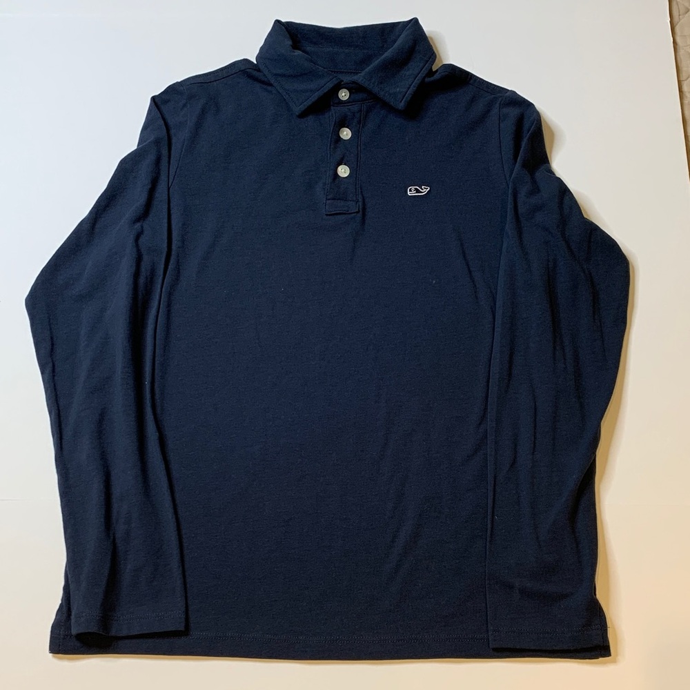 Vineyard Vines Kid's Edgartown Navy Long Sleeve Polo with Whale Logo